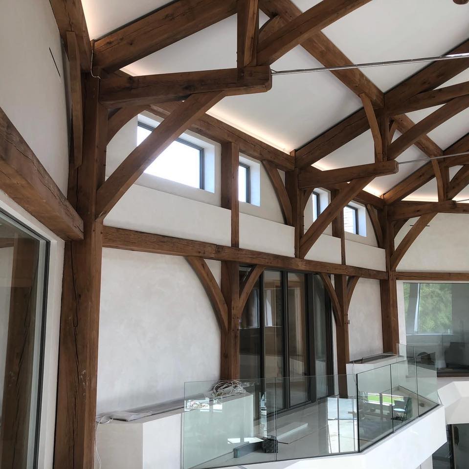 Vaulted ceiling with exposed timber beams